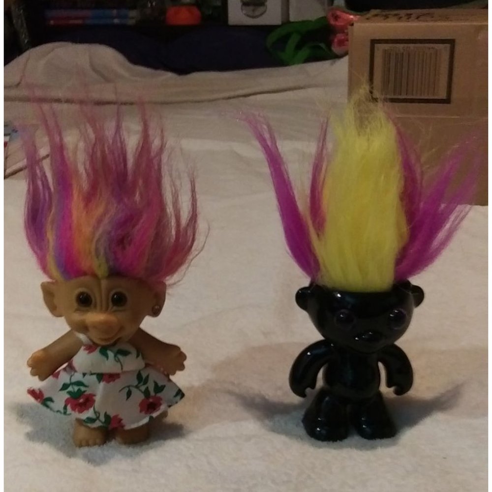 Vintage Troll Dolls, Girl Roses Dress And Gloss Black Dancing battery operated